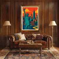 New York City Skyline Poster Modern Travel Wall Art