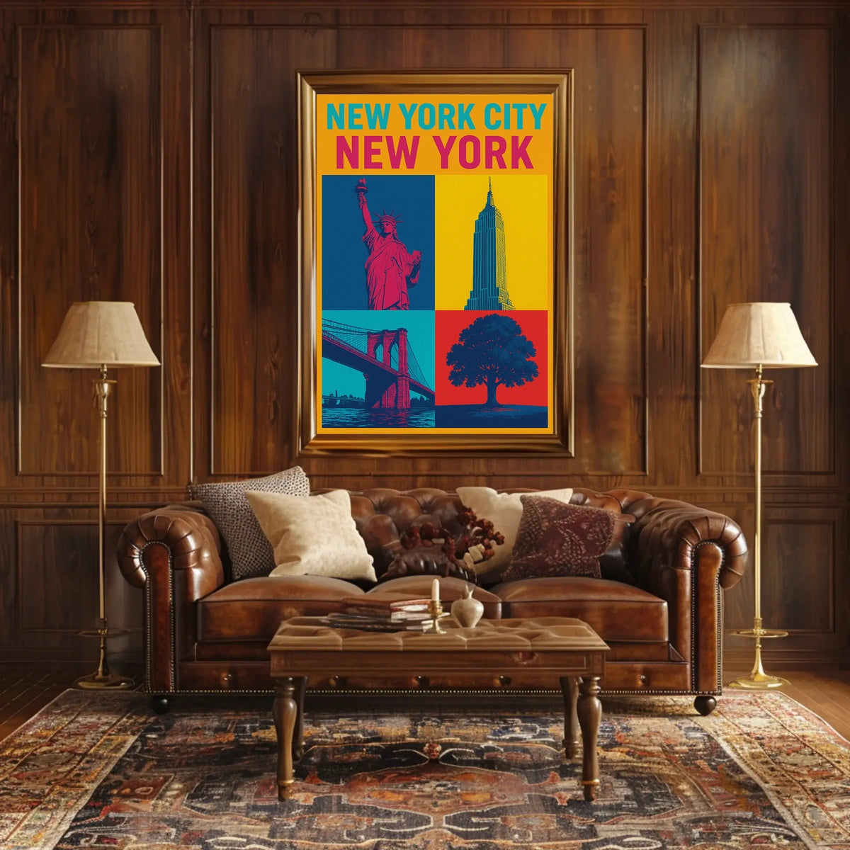 New York City Landmarks Skyline Poster Modern Wall Art