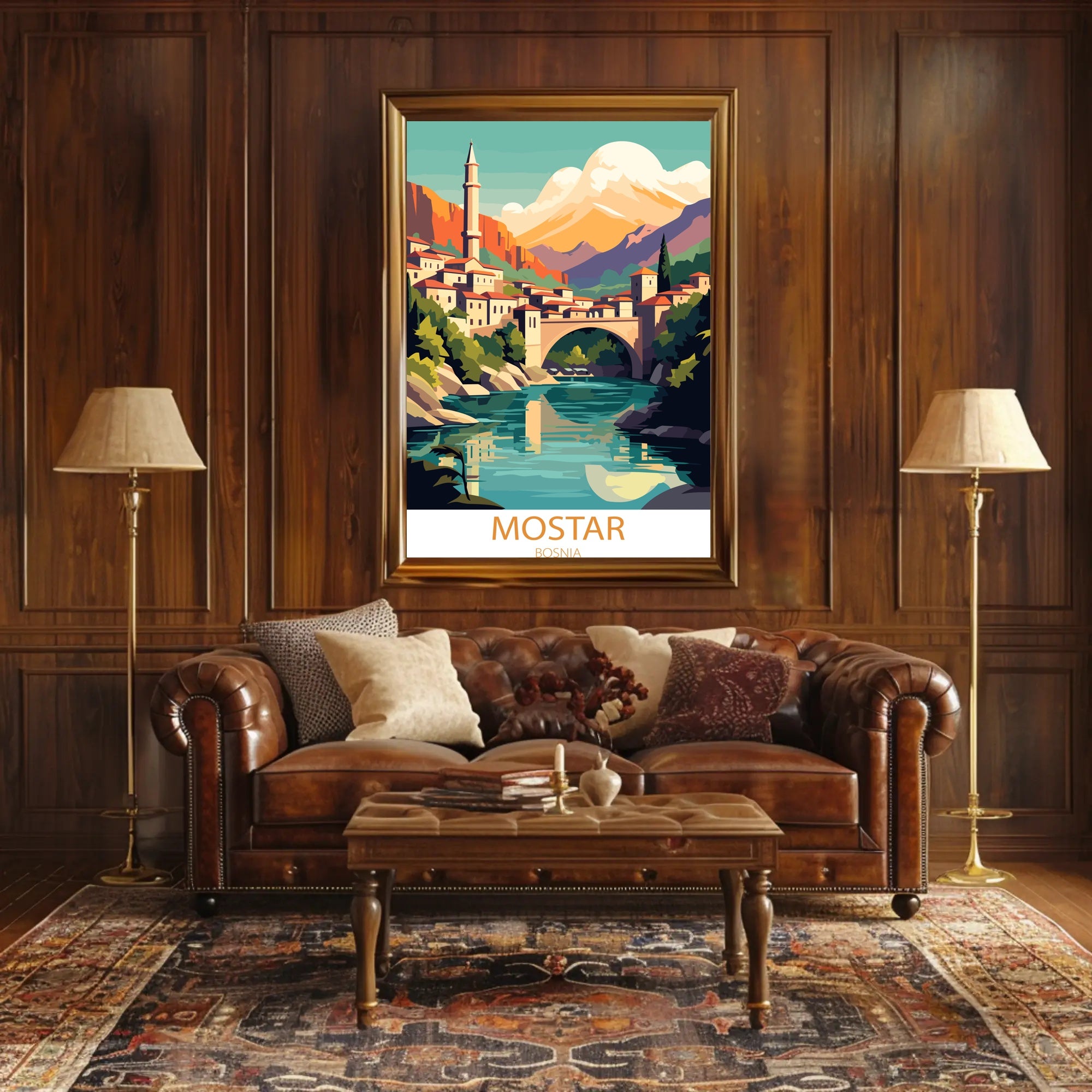 Mostar Vibrant Arched Bridge Travel Poster