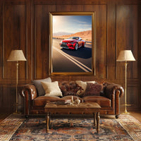 Red Sports Car in Motion Poster PosterGoat