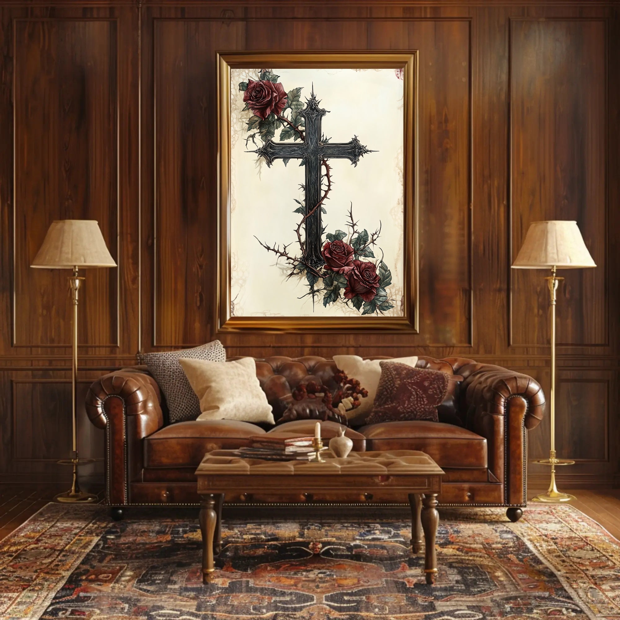 Gothic Cross And Roses Poster