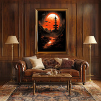 Futuristic Cityscape Under a Red Moon Poster