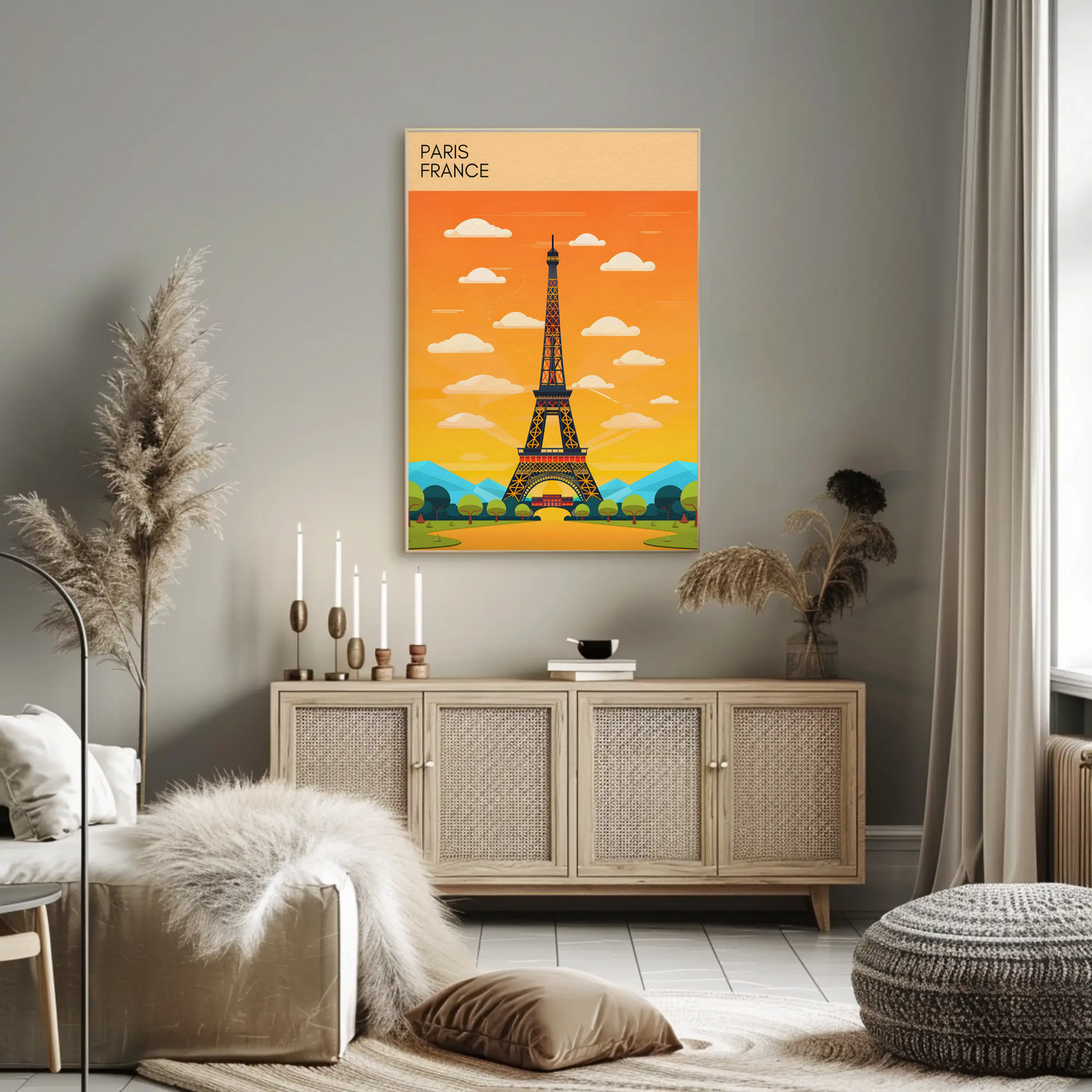 Paris France Bright Cartoon Eiffel Tower