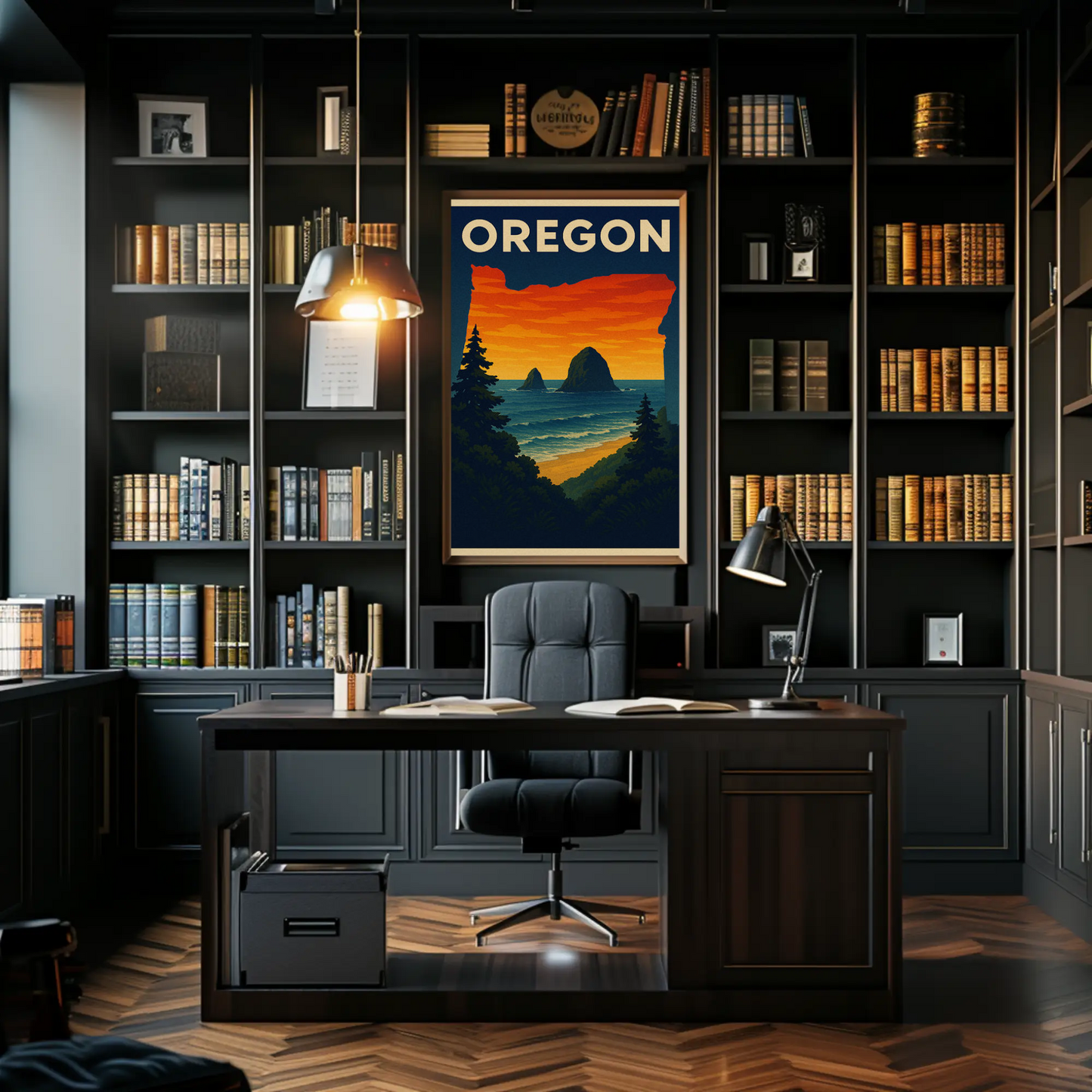 Oregon Coastal View Sunset Forest Travel Poster