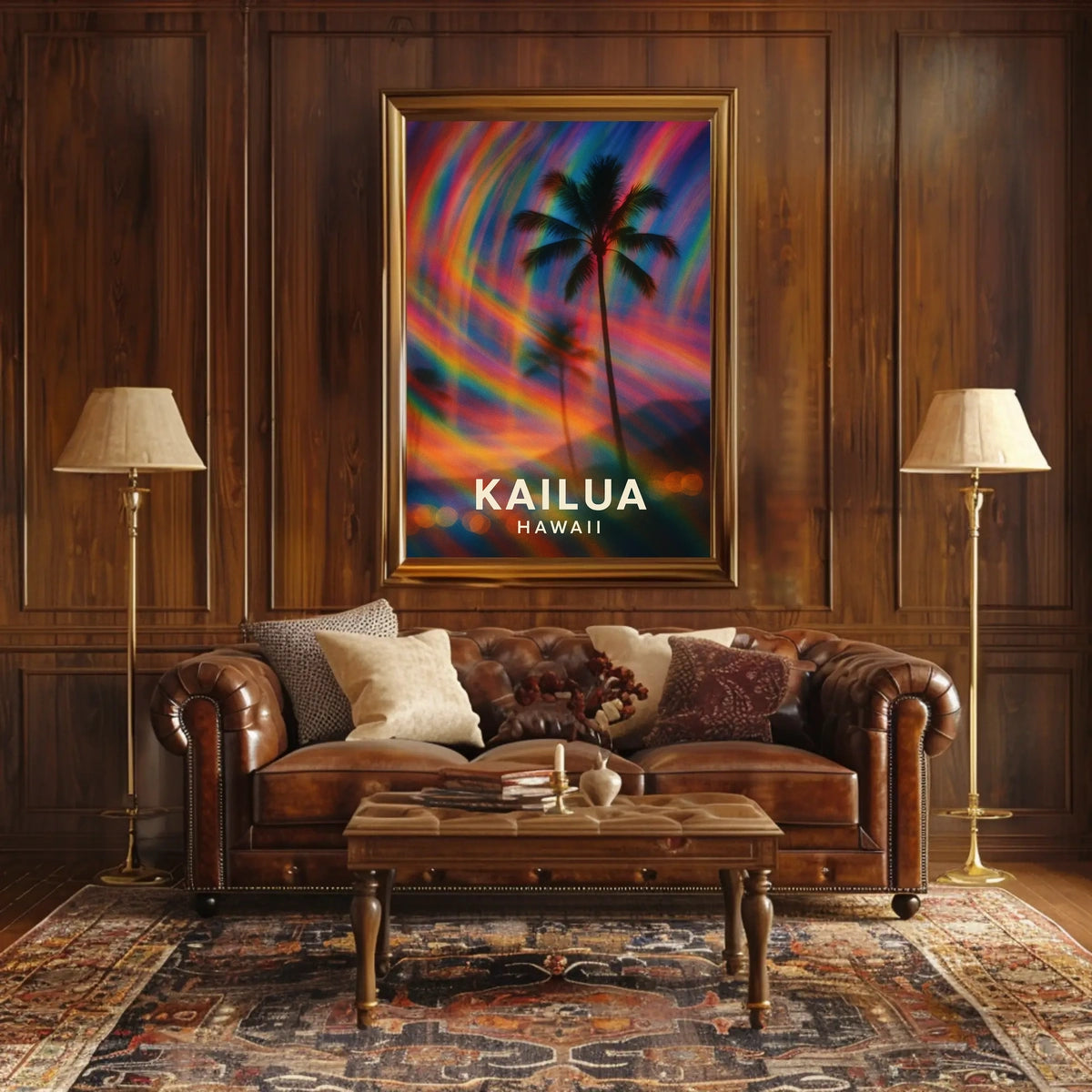 Tropical Kailua Palm Tree Abstract Art Surrealism Digital Painting Vibrant Hawaiian Paradise Sunset Colors Poster