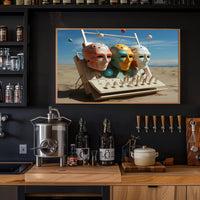 Futuristic Masks in Surreal Desert Sci-Fi Poster