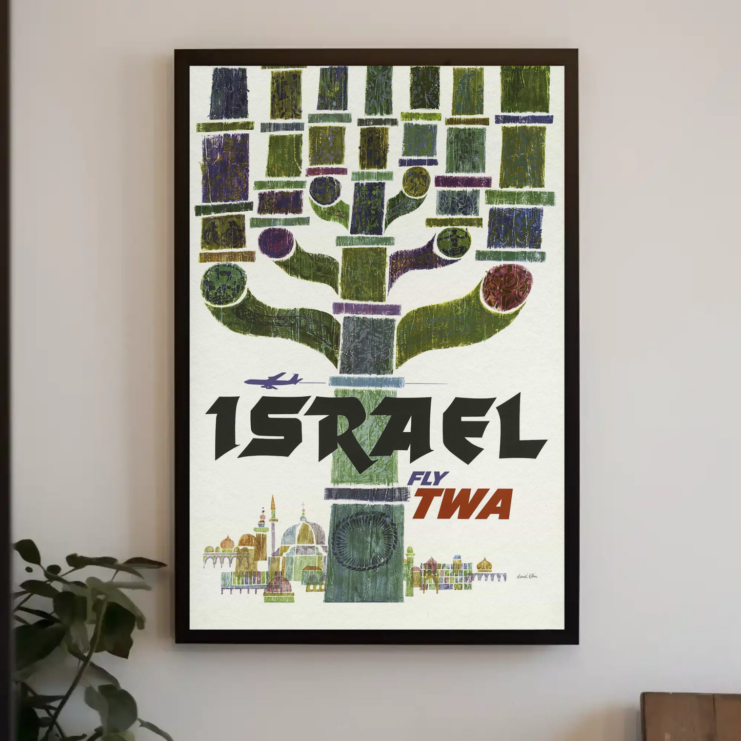 Visit Israel 1960s TWA Vintage Style Airline Travel Poster
