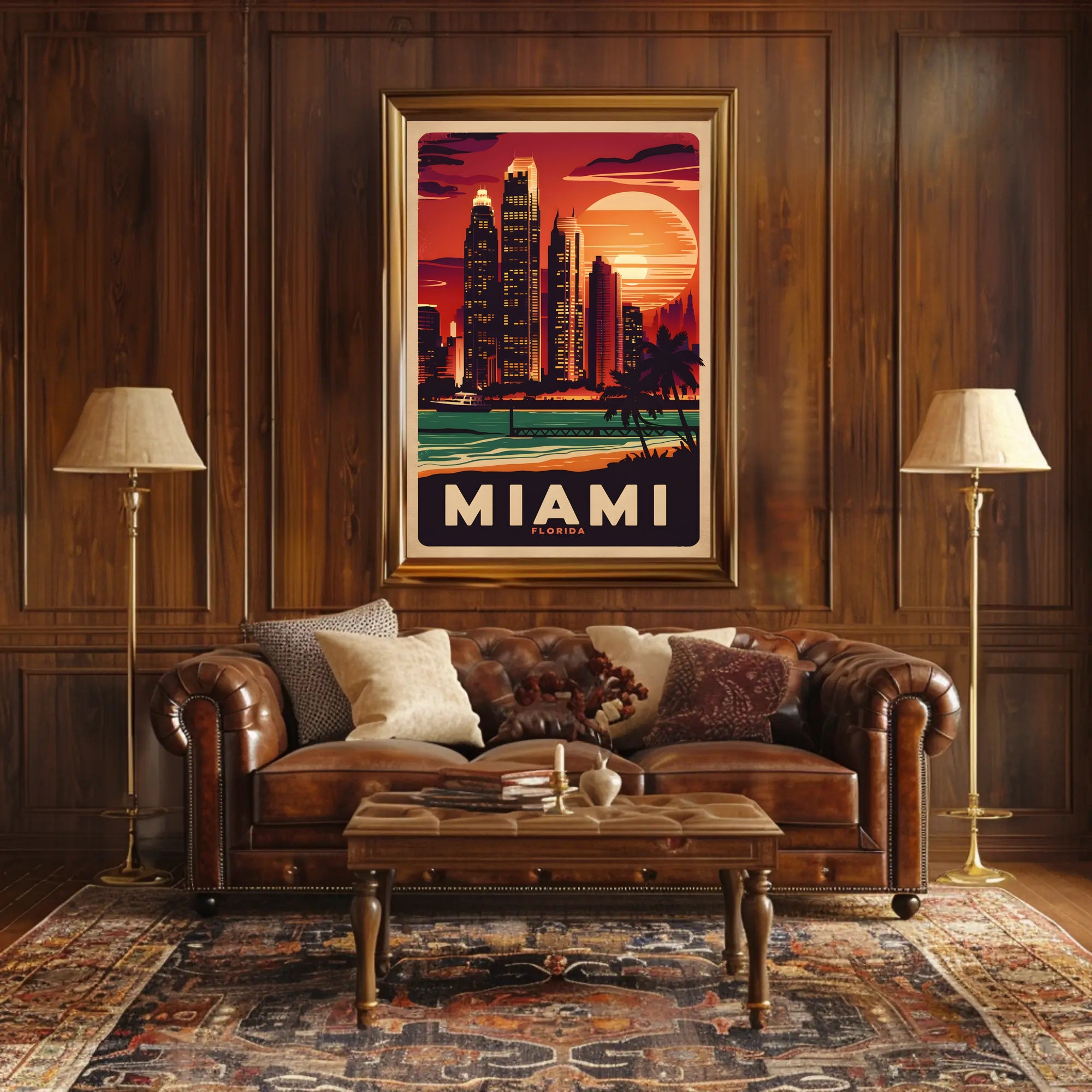 Miami Sunset Skyline Poster