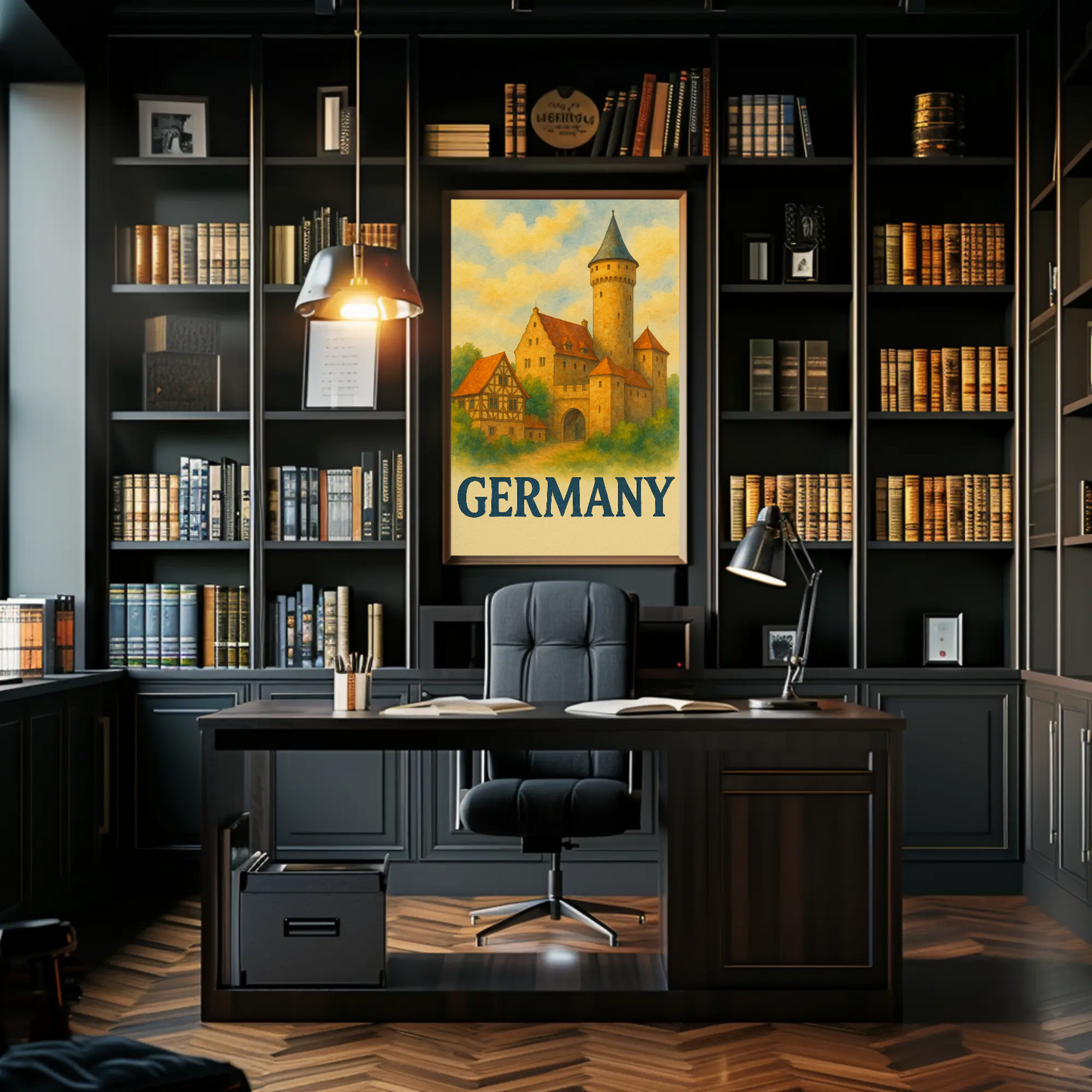 Germany Castle Village Watercolor Travel Poster