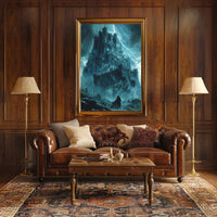 Ominous Fortress under Stormy Skies: Fantasy or Mythology Poster PosterGoat