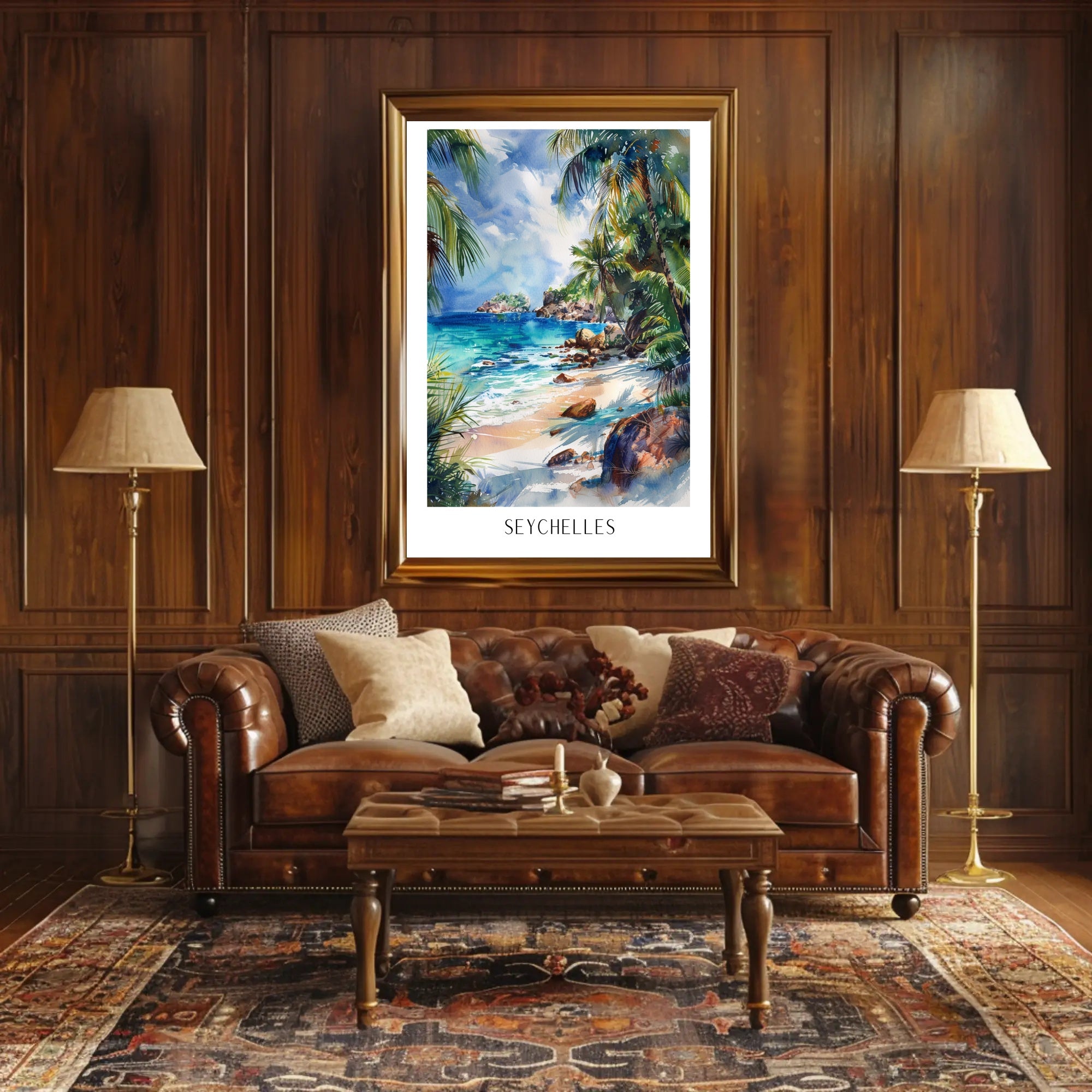 Tropical Paradise Beach Watercolor Art Travel Poster PosterGoat