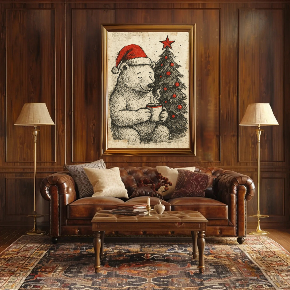 Festive Bear with Hot Cocoa Poster