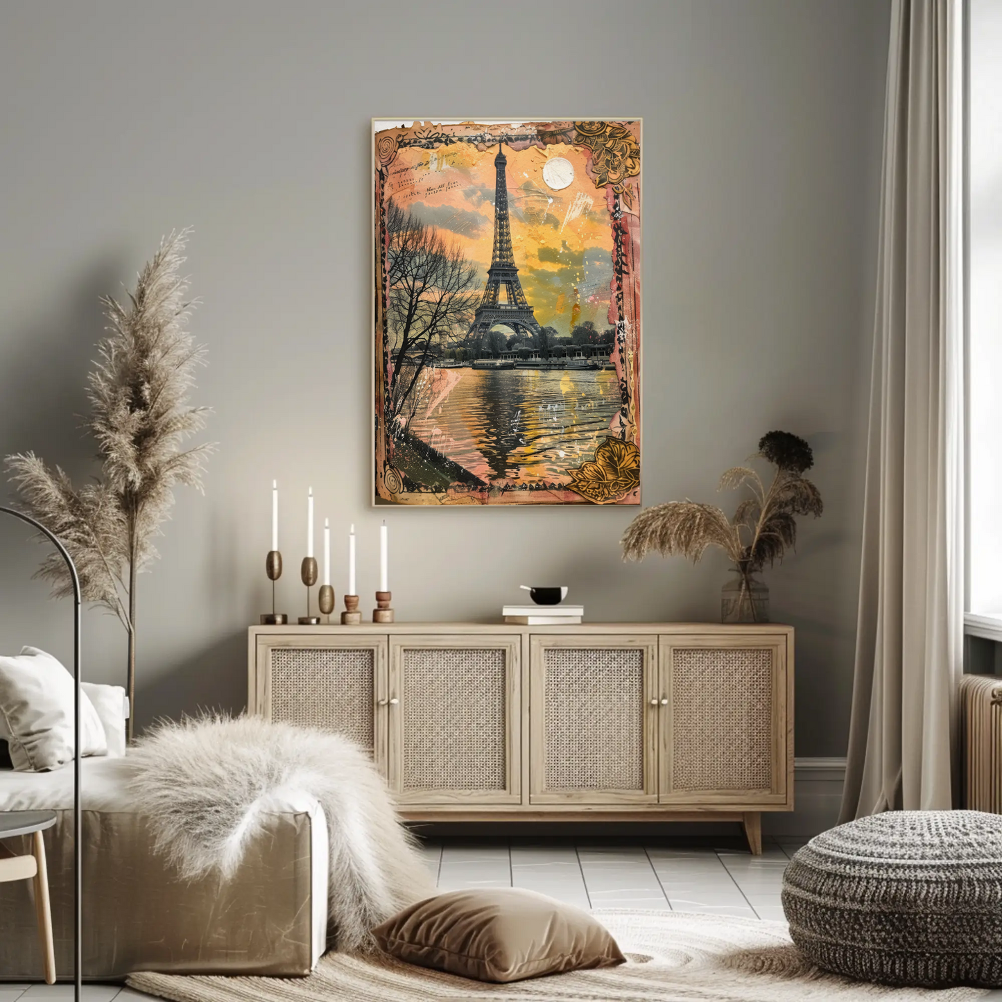 Eiffel Tower Collage – Sunset and Vintage Border