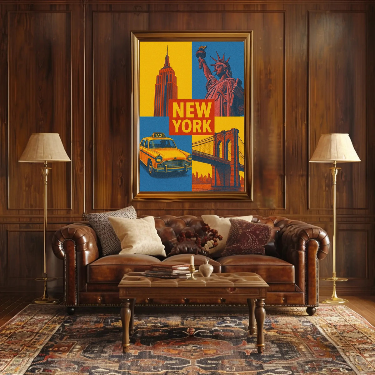 New York City Poster Vintage Landmarks Iconic Wall Art
