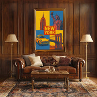 New York City Poster Vintage Landmarks Iconic Wall Art