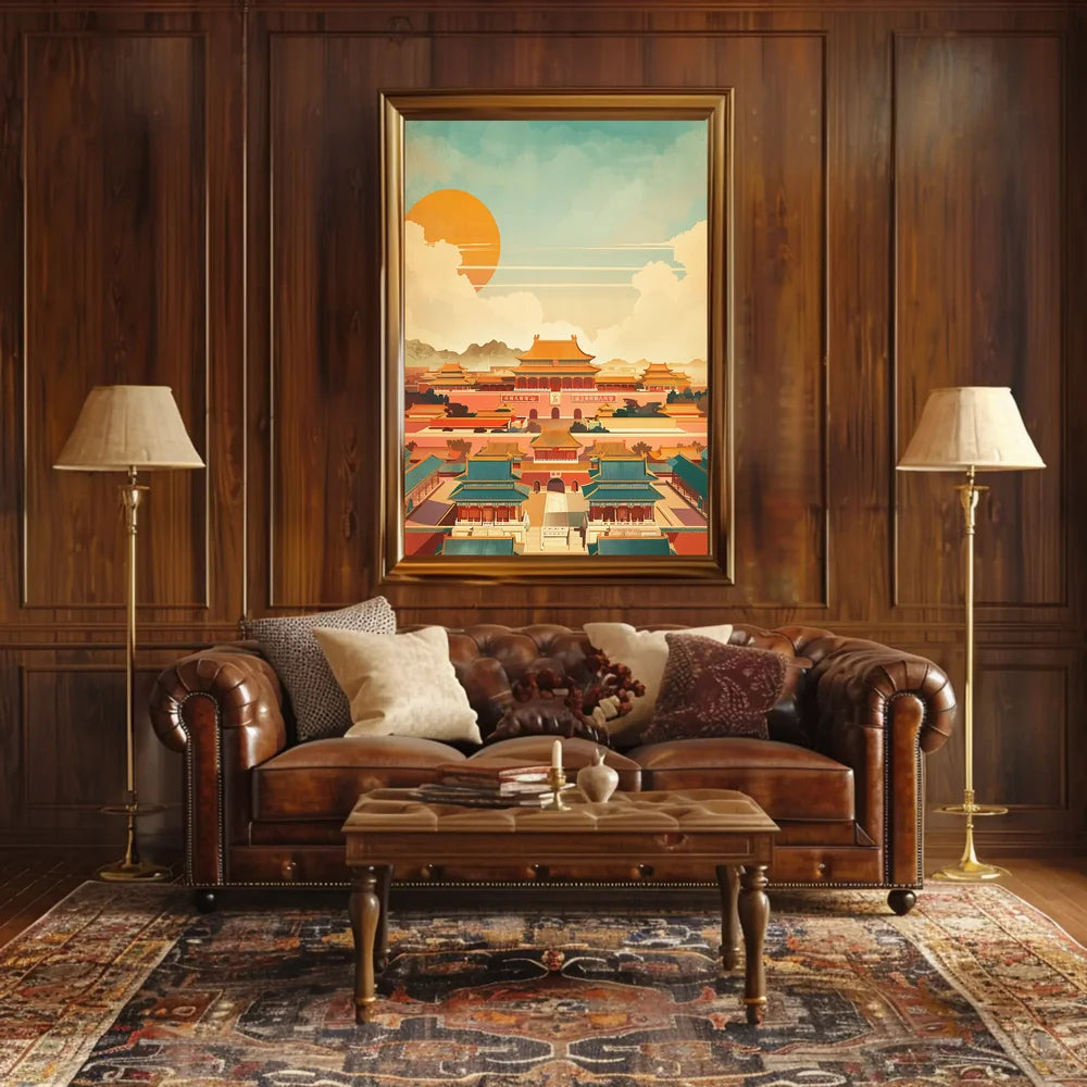 Classic Chinese Architecture: Art Poster with Vibrant Colors