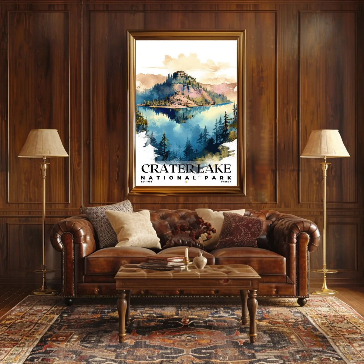 Crater Lake Watercolor Wall Art Poster