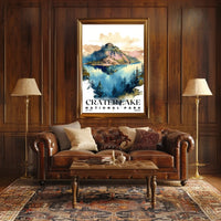 Crater Lake Watercolor Wall Art Poster