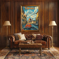 Florence Cathedral scene with vintage car poster