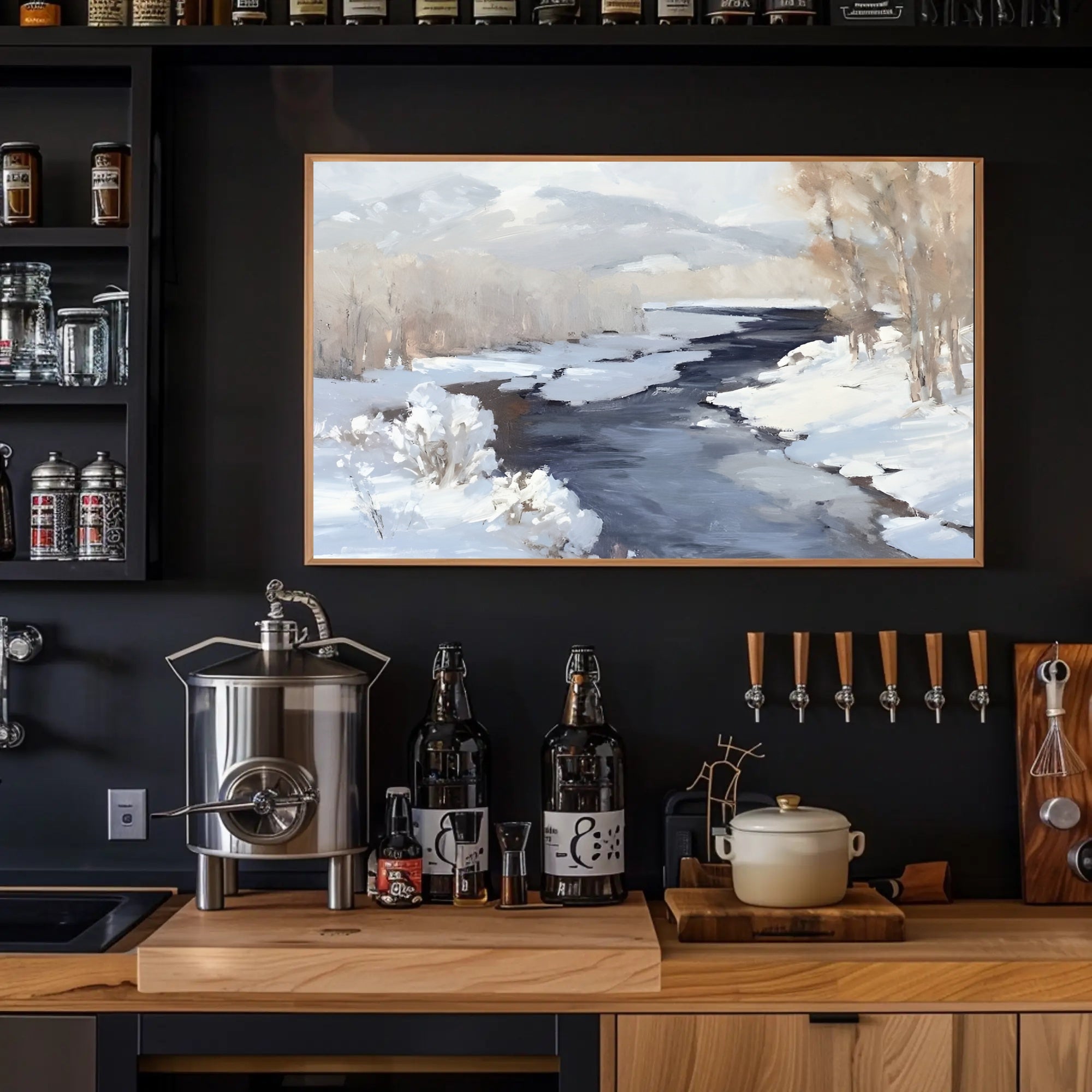 Winter River Landscape Poster