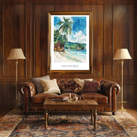 Tropical Beach Serenity: Vibrant Watercolor Travel Poster PosterGoat