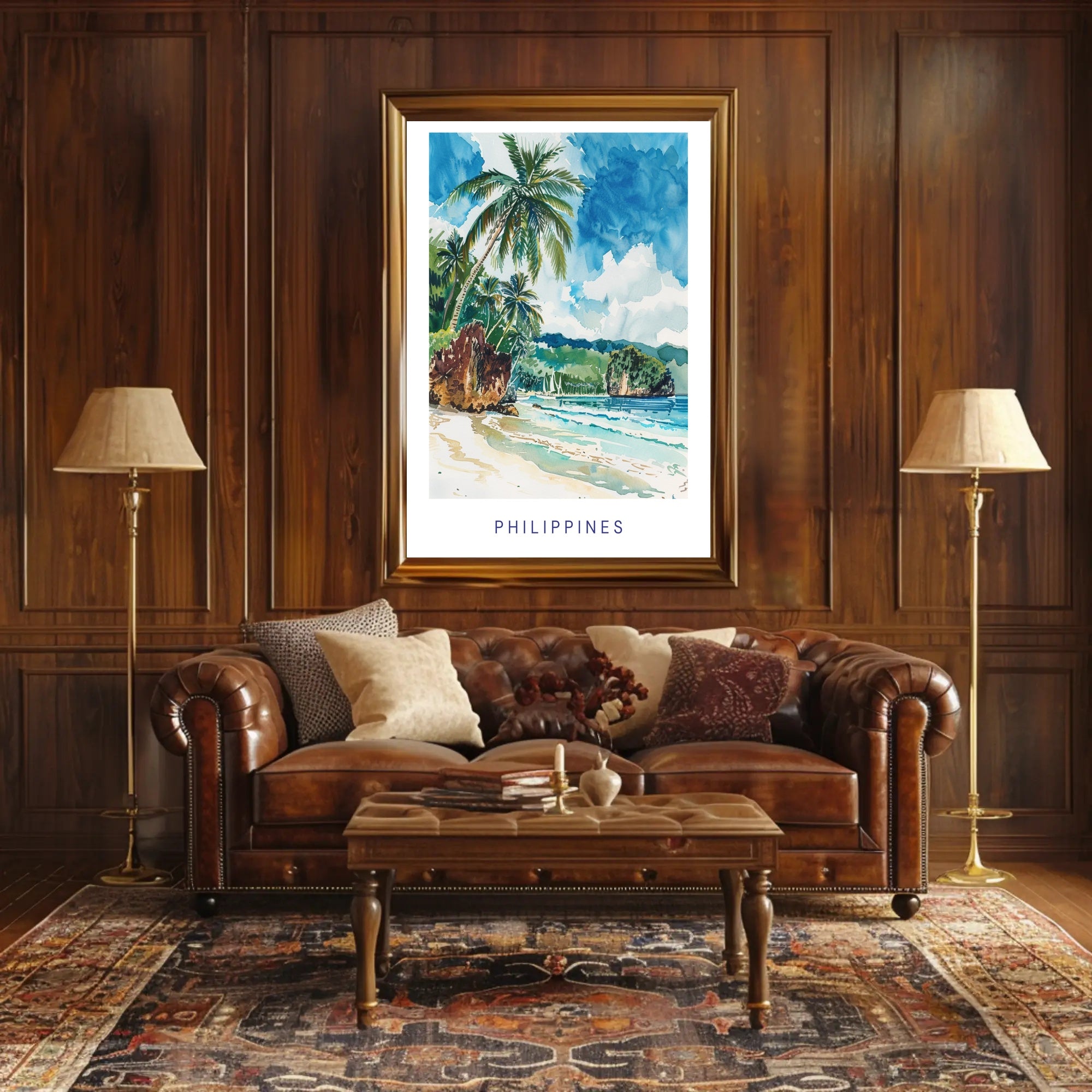 Tropical Beach Serenity: Vibrant Watercolor Travel Poster PosterGoat