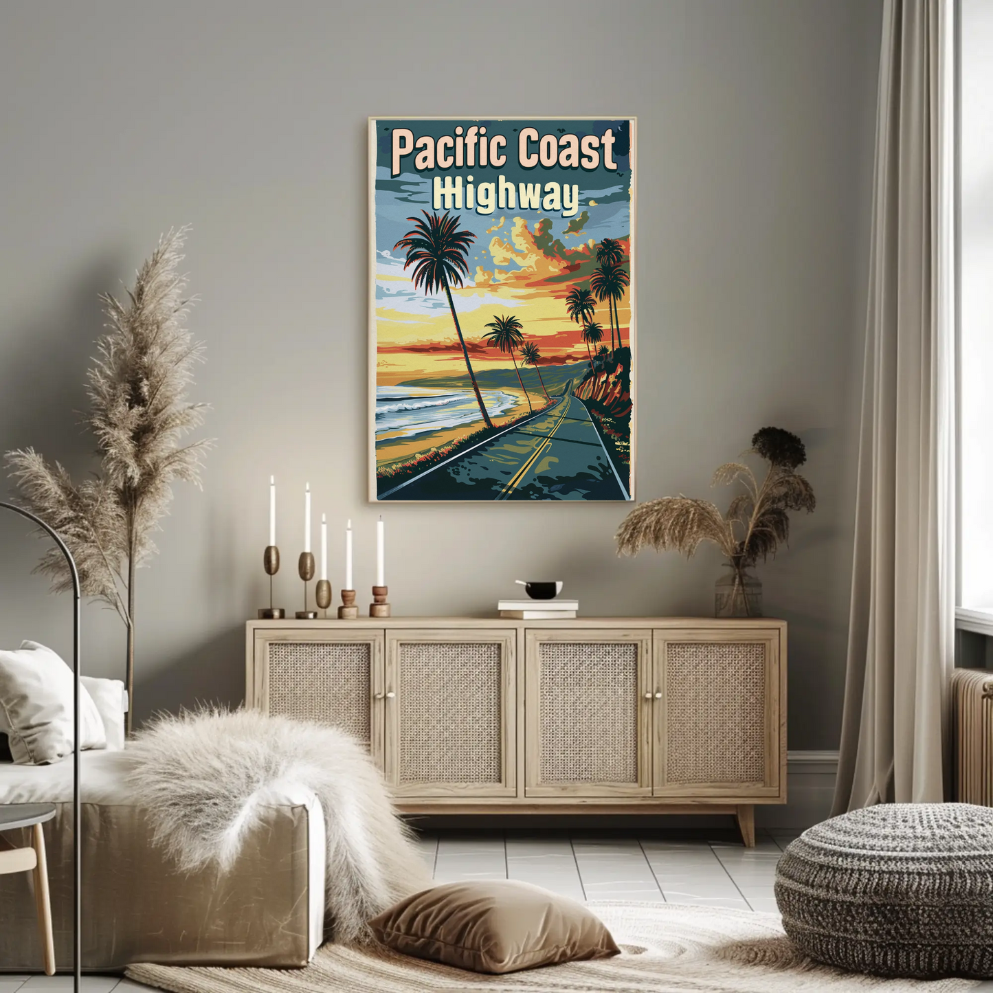 Pacific Coast Highway Vintage Poster - Sunset Road