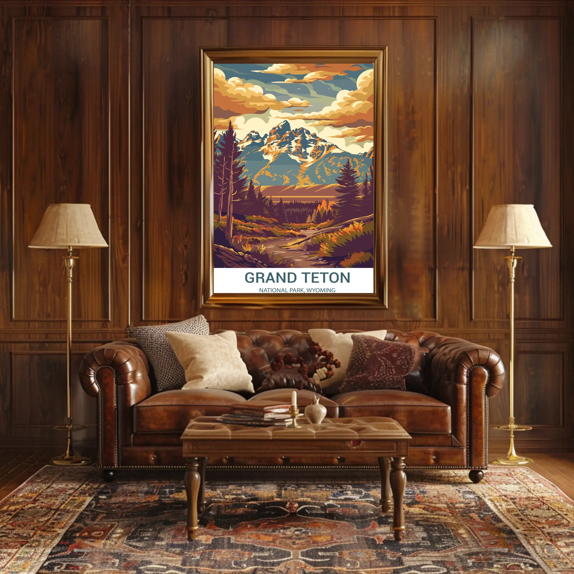 Grand Teton National Park Vintage Illustration National Park Poster