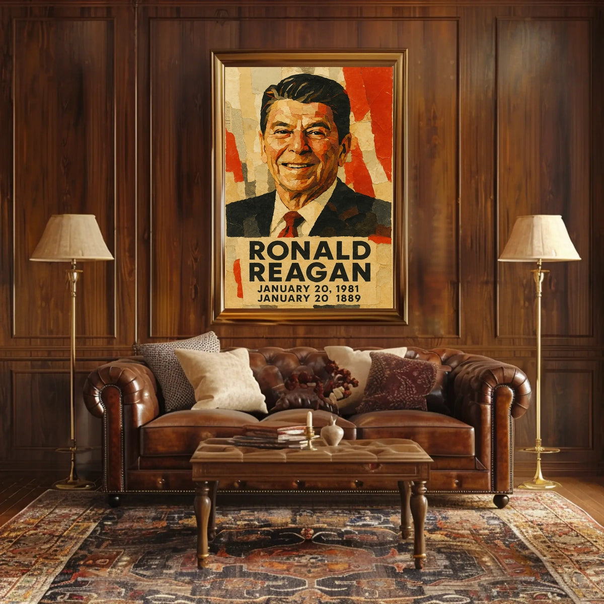 Ronald Reagan 40th President of the United States Layered paper Collage Poster