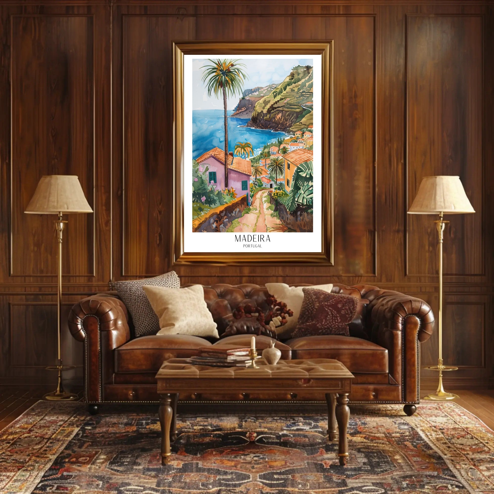 Madeira Coastal Landscape in Watercolor Travel Poster PosterGoat