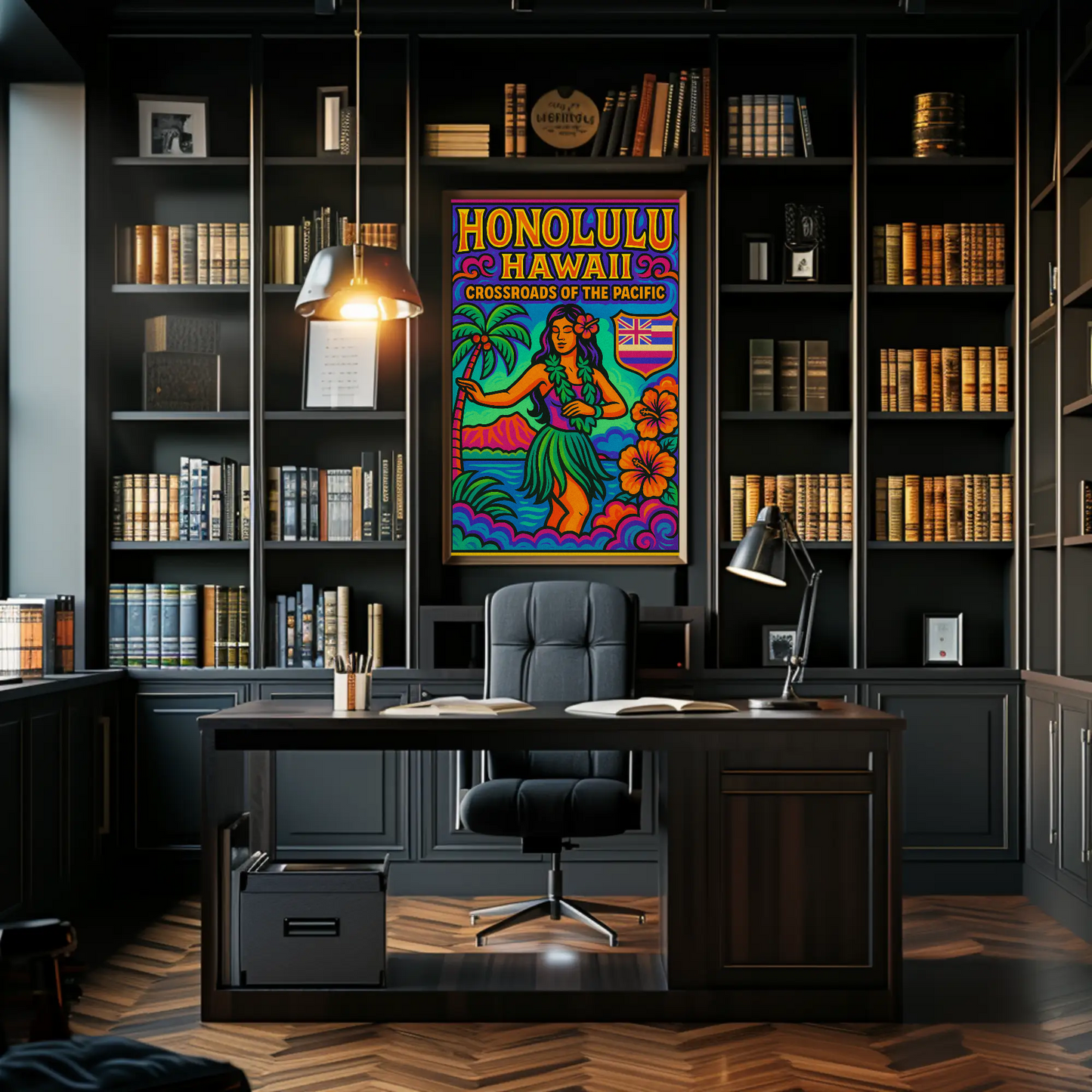 Honolulu Hawaii Pacific Vibrant Dancer Ocean Travel Poster