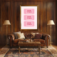 Good Times Nostalgic Pink Tickets Pop Culture Poster PosterGoat