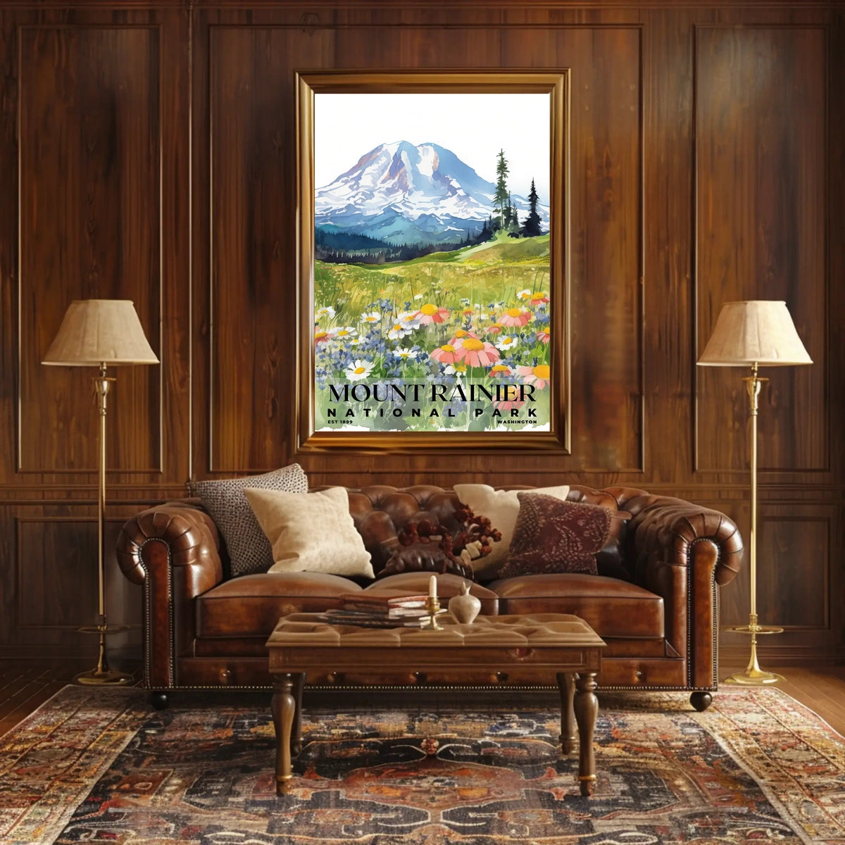 Mount Rainier Watercolor Wall Art Poster