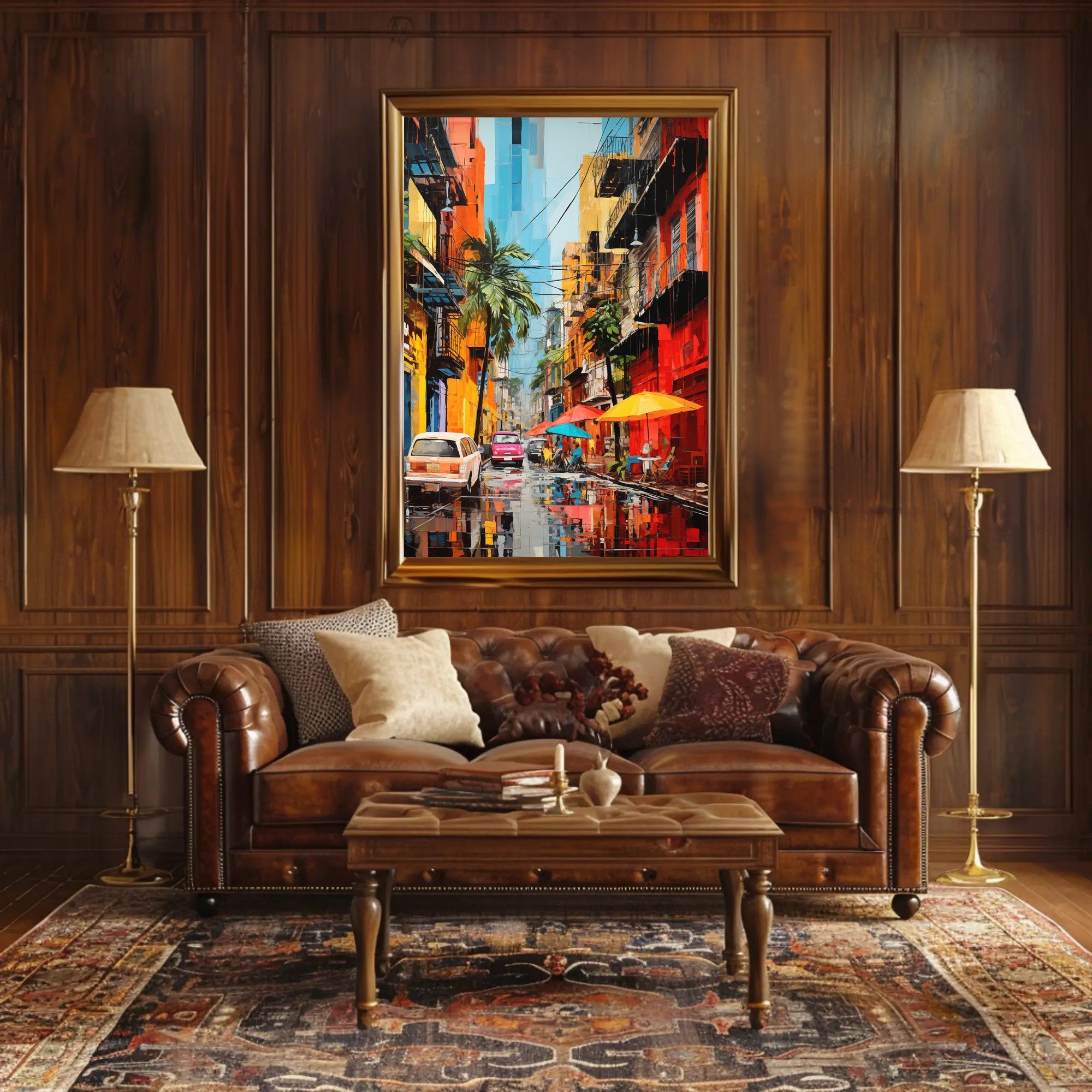 Vibrant Tropical Street Scene Impressionistic Artistic Poster