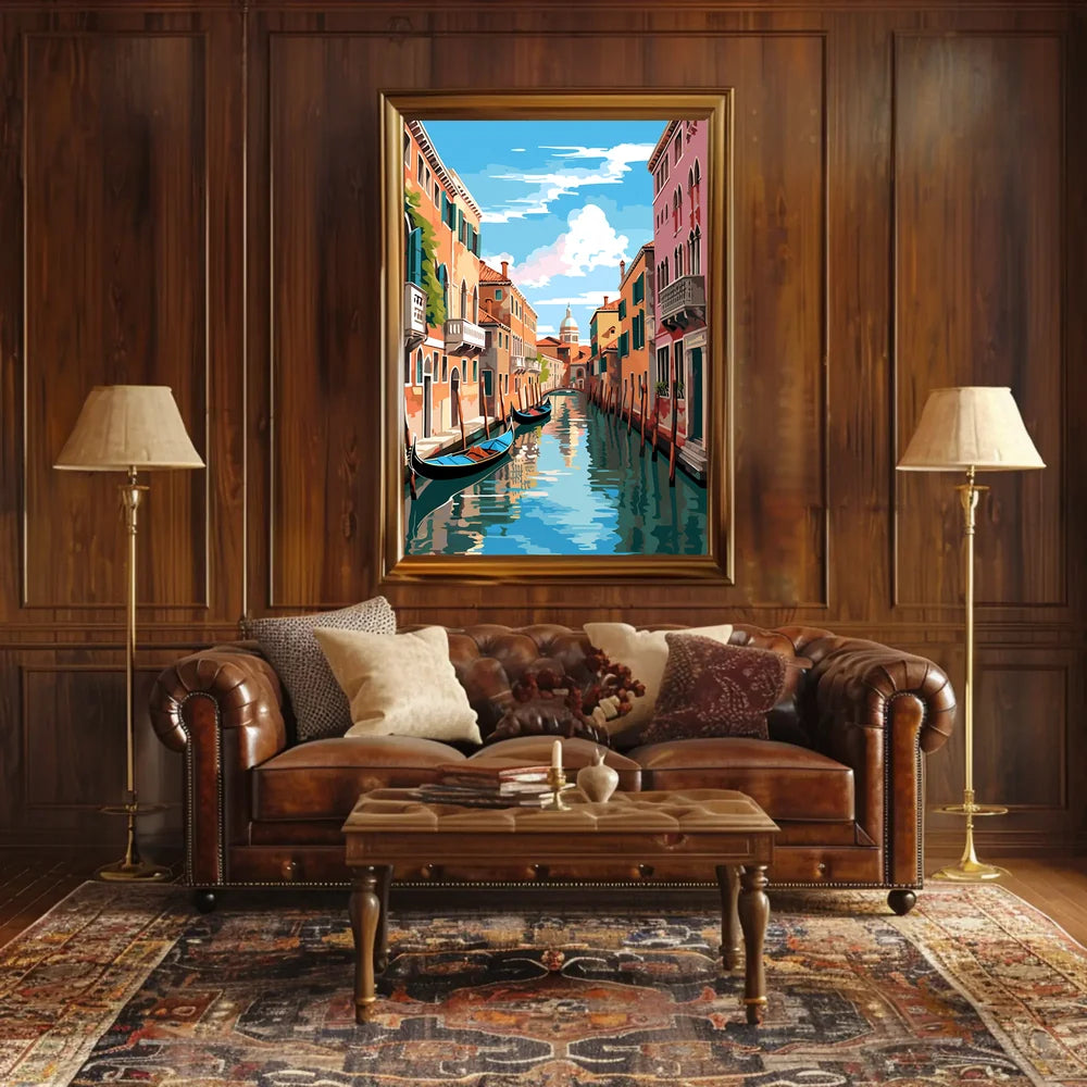 Venice Canal Scene Vibrant Modern Art Poster