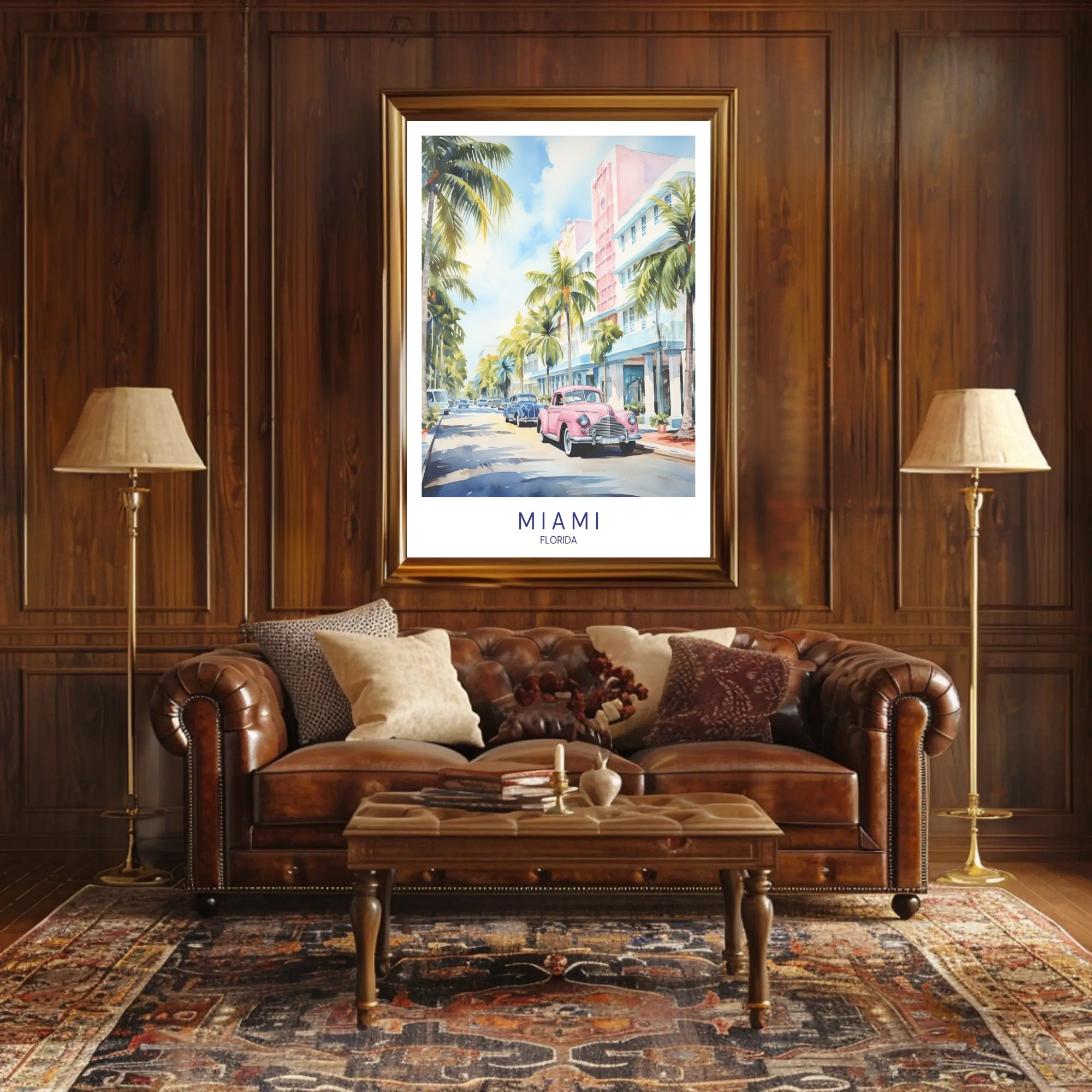 Miami Vintage Cars Street Scene Travel Poster PosterGoat