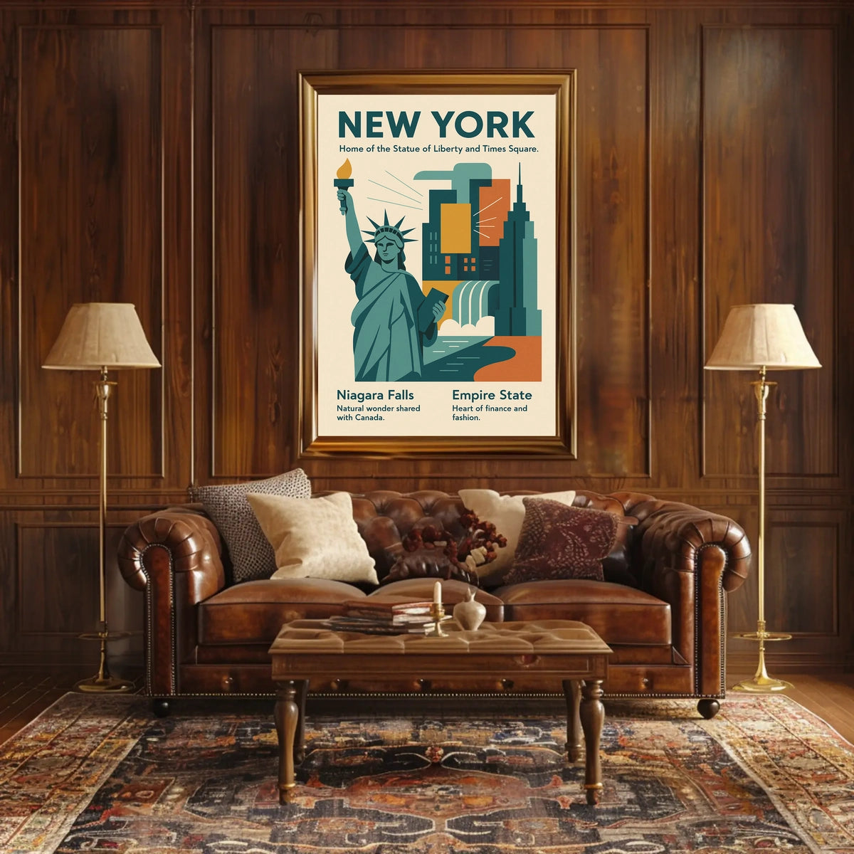 New York Icons Poster Modern Travel City Skyline Wall Art