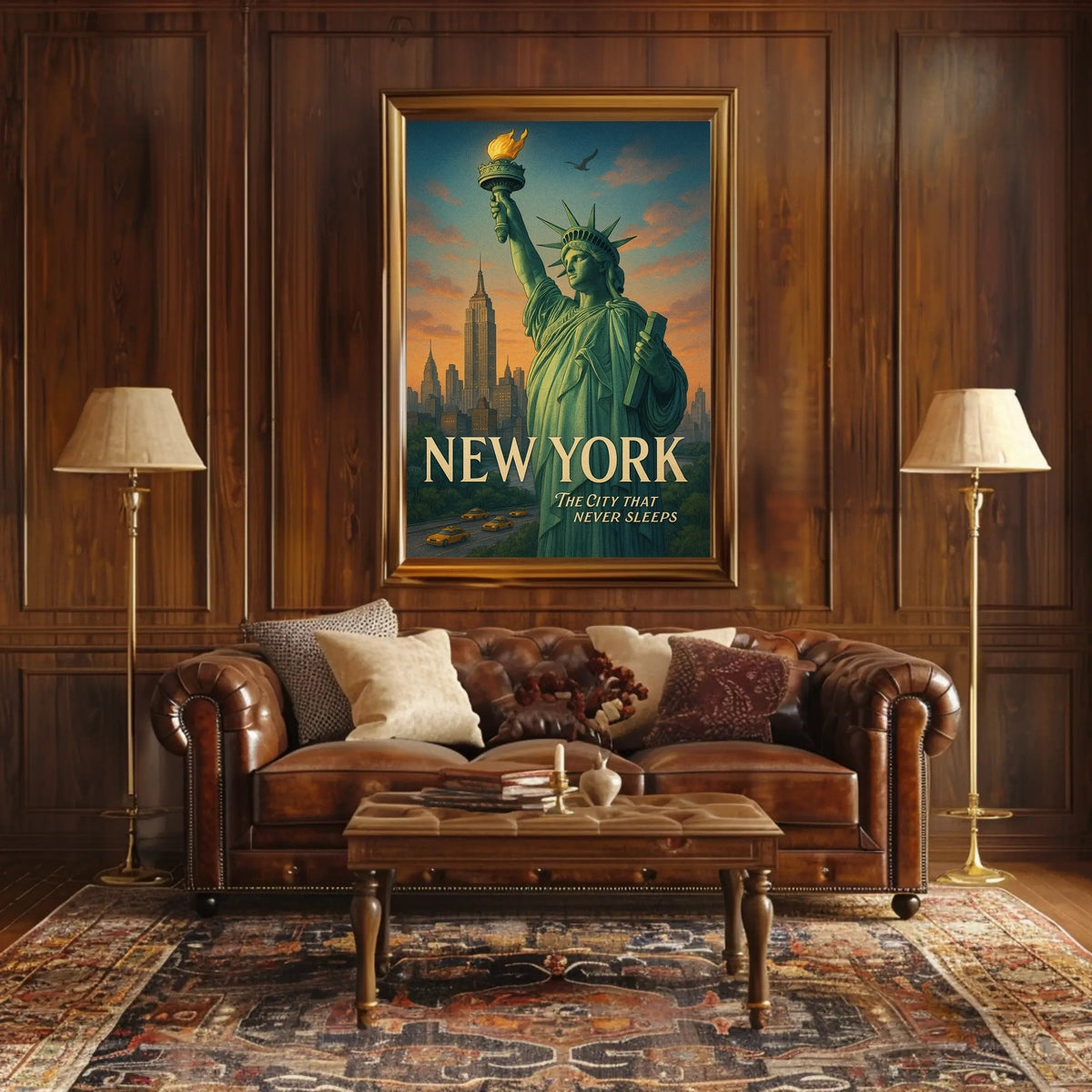New York Statue of Liberty City Poster Vintage Wall Art