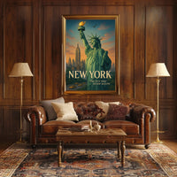 New York Statue of Liberty City Poster Vintage Wall Art