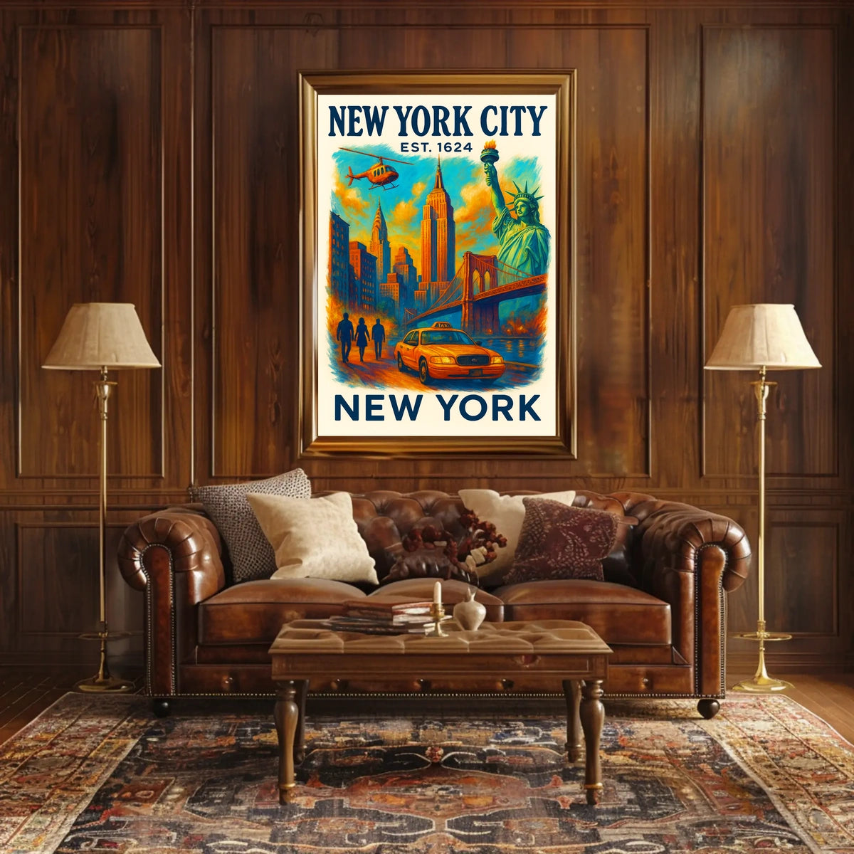 New York City Icons Poster Vintage Cityscape Wall Art