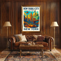 New York City Icons Poster Vintage Cityscape Wall Art