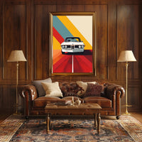 Classic White Car Adventure Vibrant Abstract or Artistic Poster PosterGoat