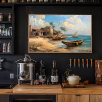 Serene Coastal Village Vintage Art Poster