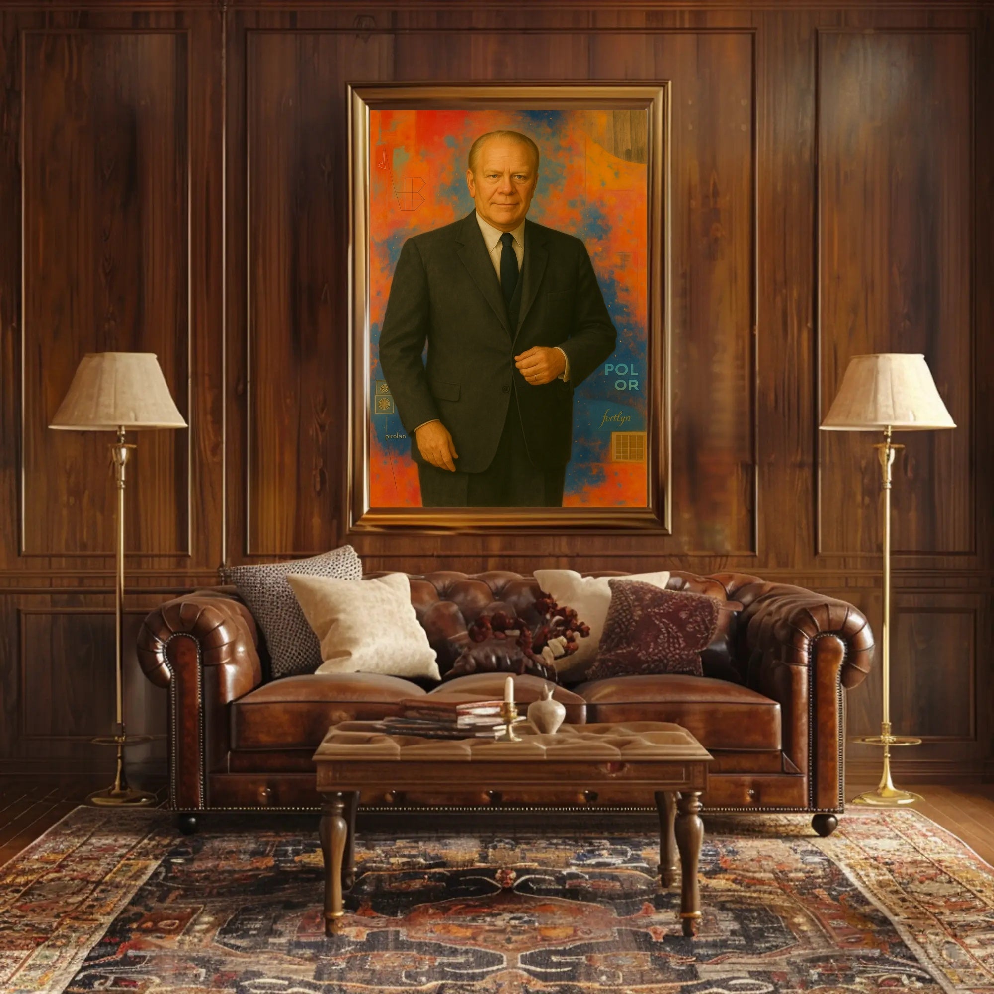 Vibrant Abstract Geometric Man in Suit Artistic Poster