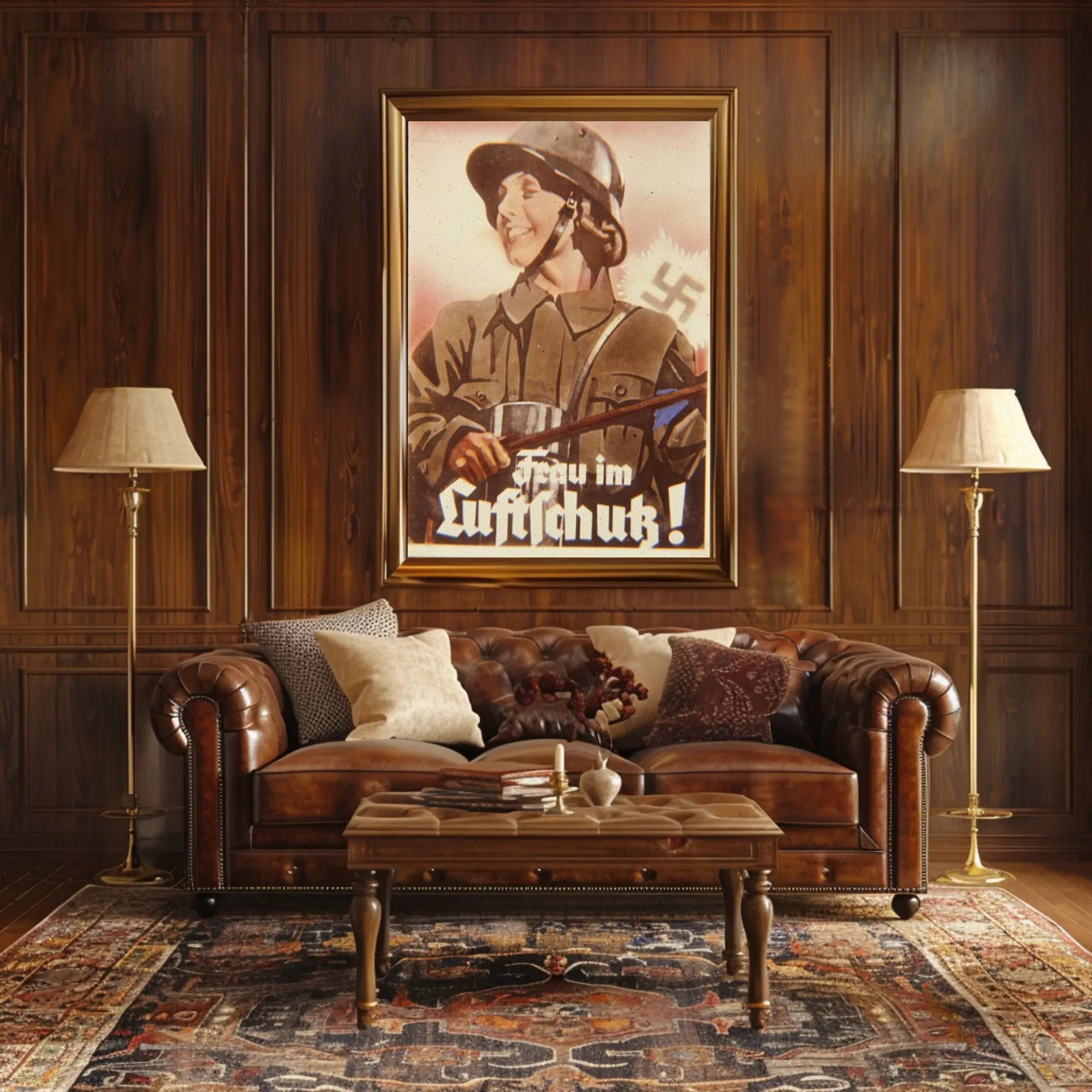 Frau im Luftschutz Poster PosterGoat