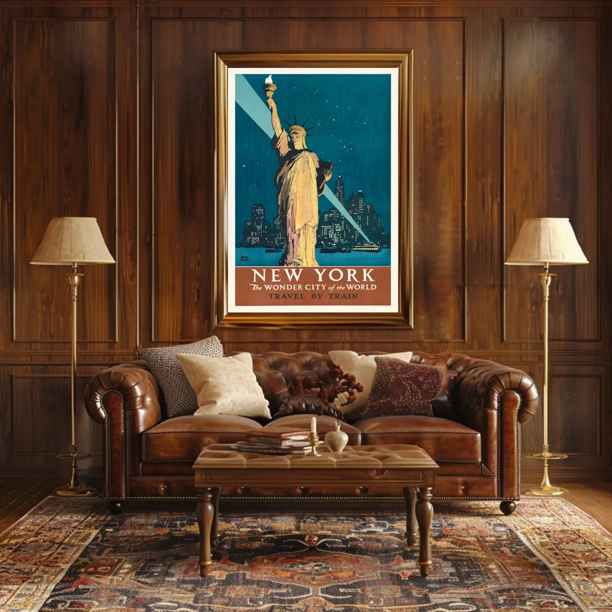 New York City Travel Spotlight Poster Vintage Wall Art