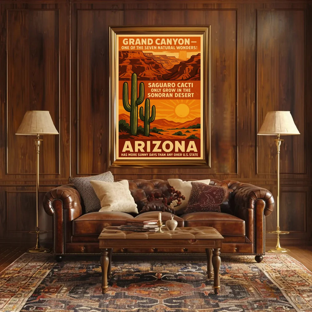 Arizona Grand Canyon and Saguaro Cacti Travel Poster