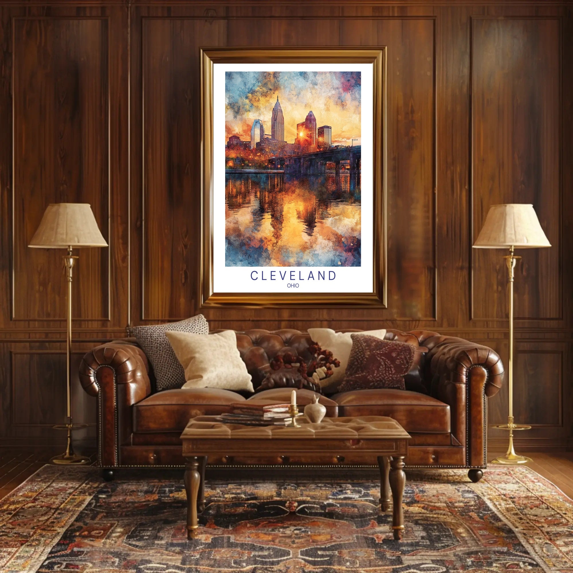 Cleveland Skyline at Sunset Poster PosterGoat