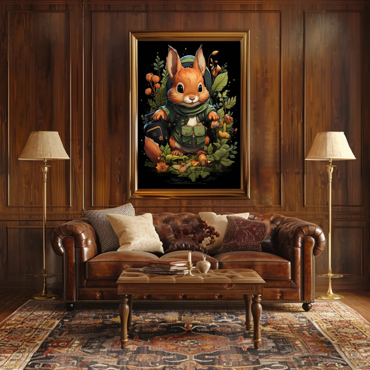 Whimsical Woodland Explorer Adventure Imagination Kids Nature Lovers Squirrel Backpack Forest Trail Poster