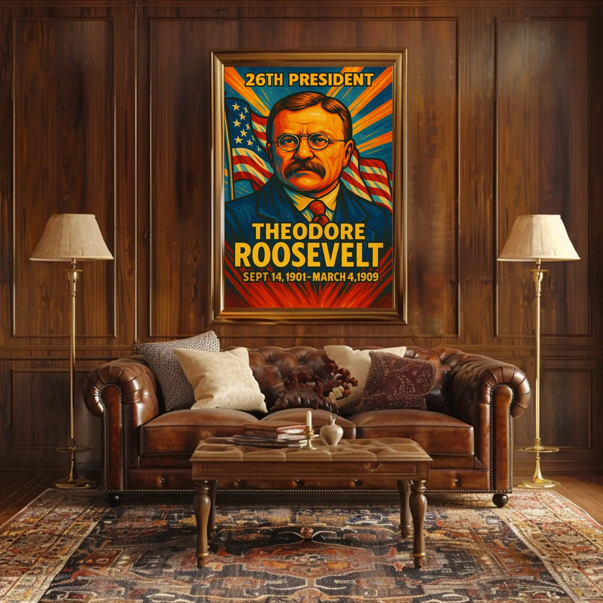 Theodore Roosevelt 26th President of the United States Colorful Comic Book Style Poster